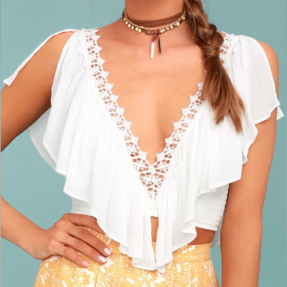 Lulus Saturday in the Park White Lace Crop Top
